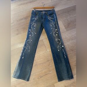 bebe Dark Blue Bling Embellished Flare Jeans 28
